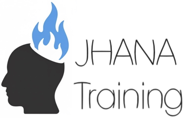 Jhana Training website logo with man with head on fire with blue flame, slowly burning away the ego.